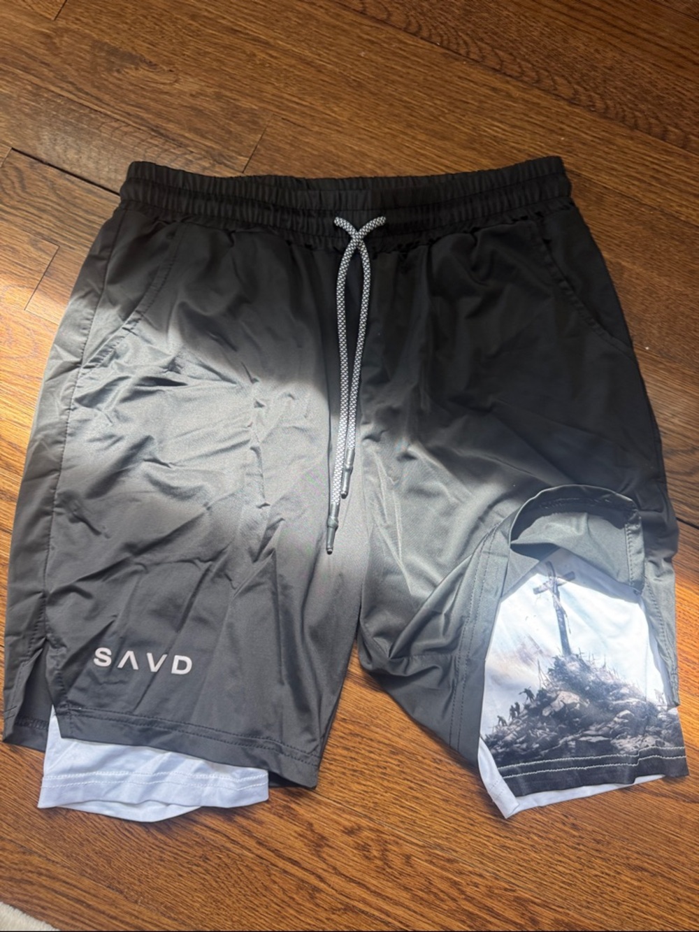 Boys' Black Athletic Shorts with Graphic Liner